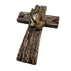 Rustic look praying hands wall cross